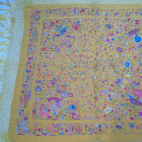 MANTÓN DE MANILA CON SEDA NATURAL, BORDADO CON HILO DE SEDA DE LOS AÑOS 20, ART-DECO